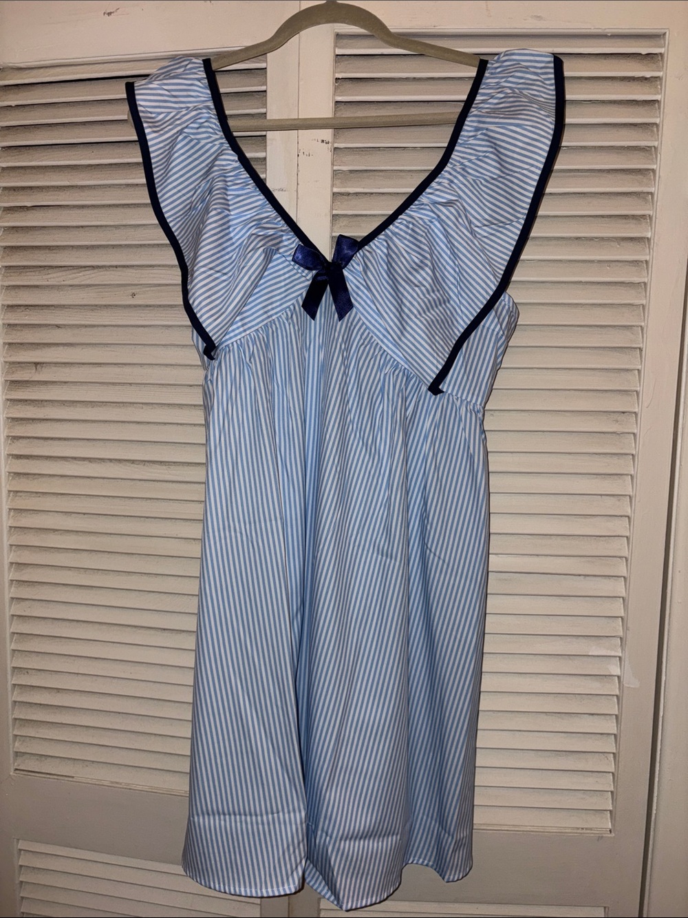 SHEIN Light Blue & Navy Striped Ruffle Nightdress